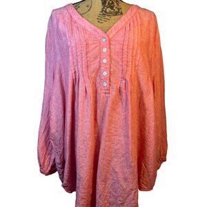 Sigrid Olsen Women's Salmon Button-Front Linen Tunic Top Size XL